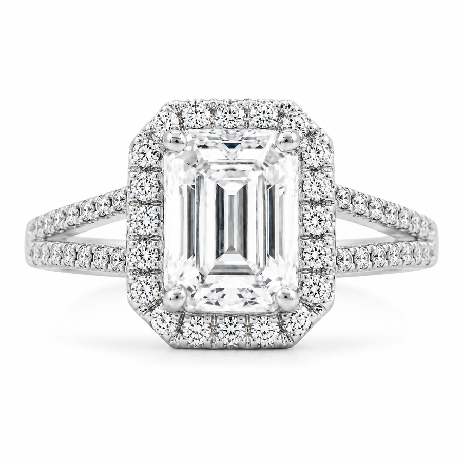 Julia 3.4 ct Lab Grown Radiant Cut Pave Split Shank Diamond Engagement Ring