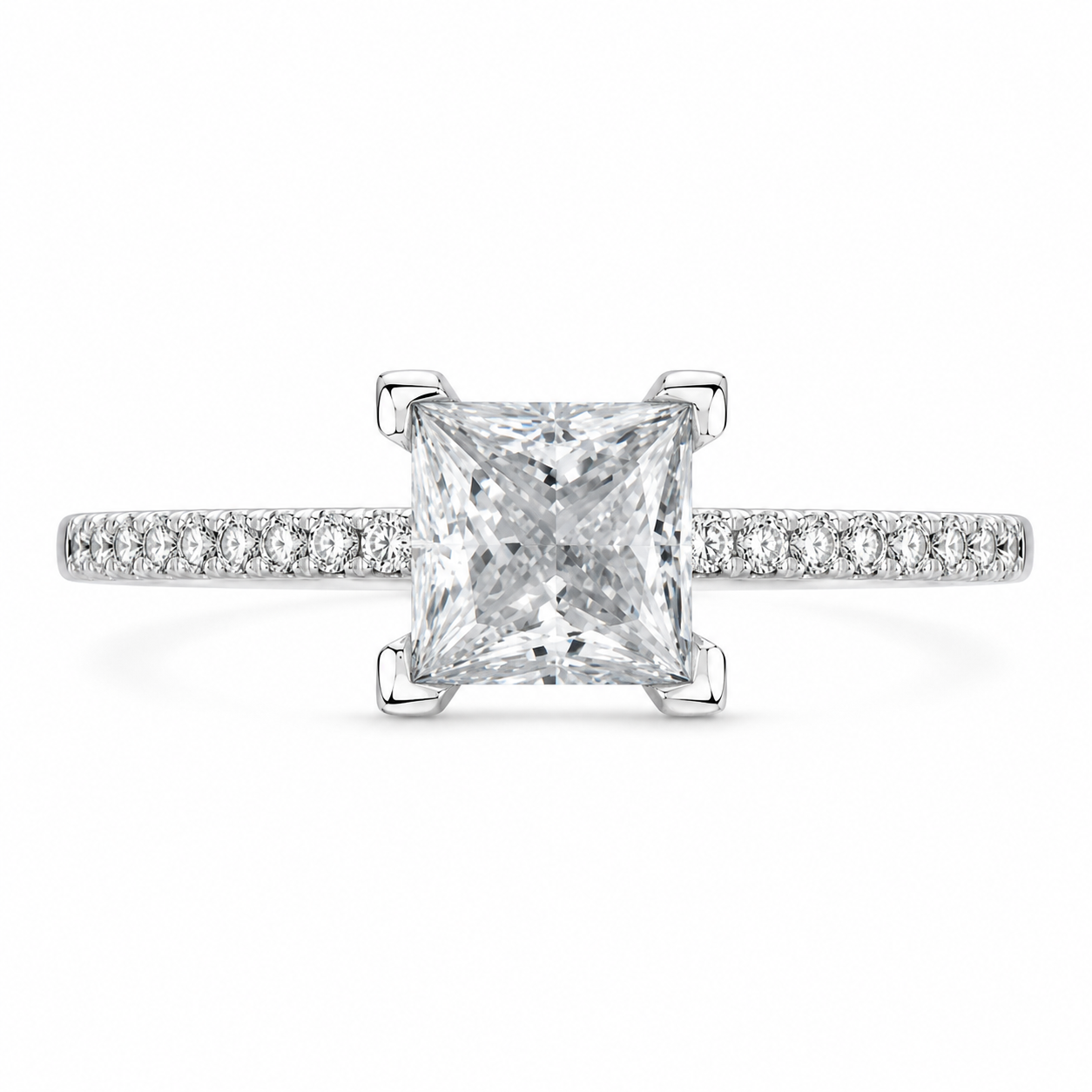Beatrice 2.6 ct Lab Grown Princess Cut Pave Cathedral Diamond Engagement Ring