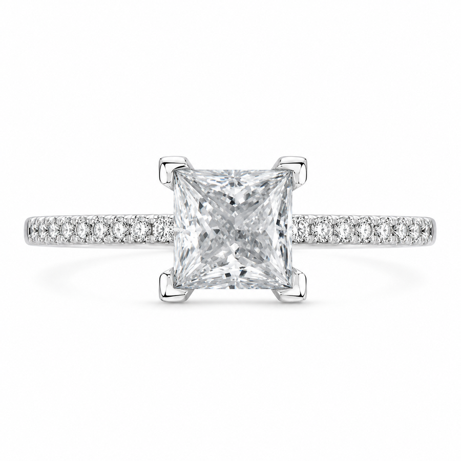 Beatrice 3.1 ct Lab Grown Princess Cut Pave Cathedral Diamond Engagement Ring