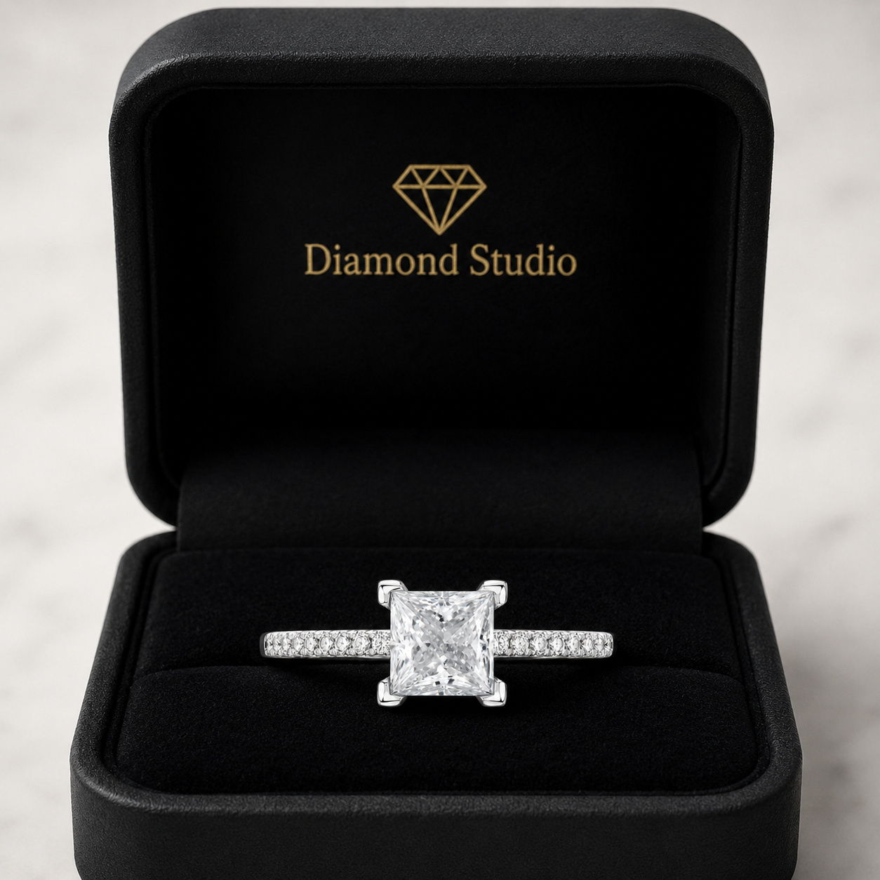 Beatrice 2.6 ct Lab Grown Princess Cut Pave Cathedral Diamond Engagement Ring