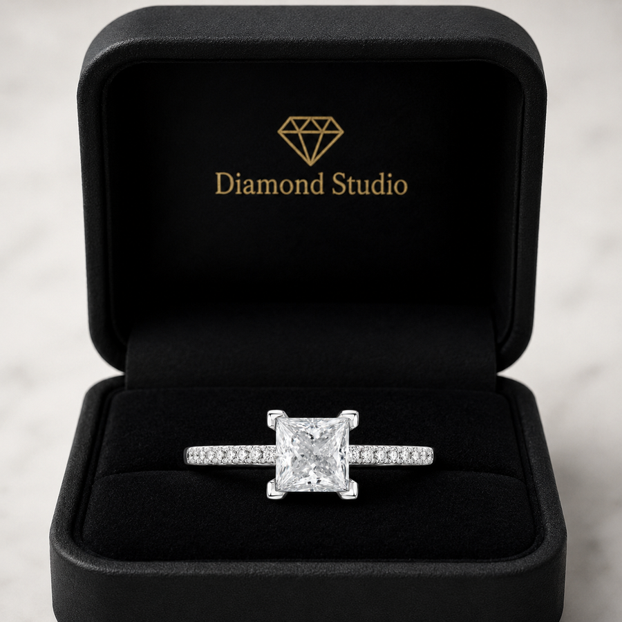 Beatrice 3.1 ct Lab Grown Princess Cut Pave Cathedral Diamond Engagement Ring