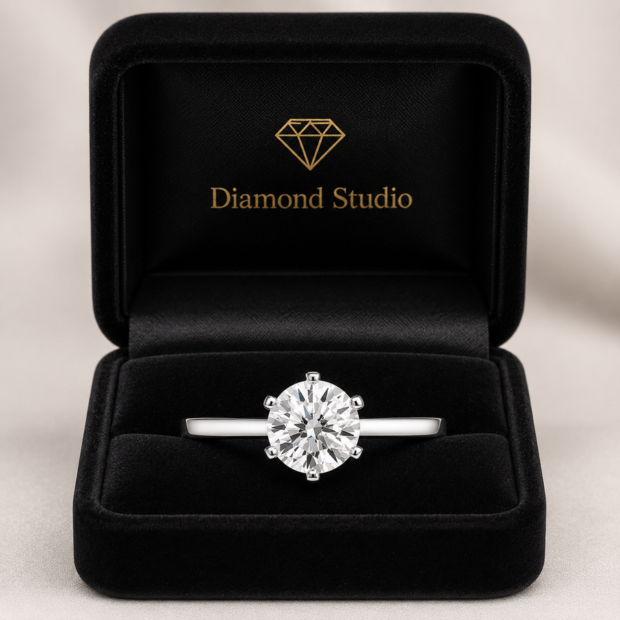 Hazel 1.5 ct Lab Grown Round Cut Classic 6 prong Diamond Engagement Ring