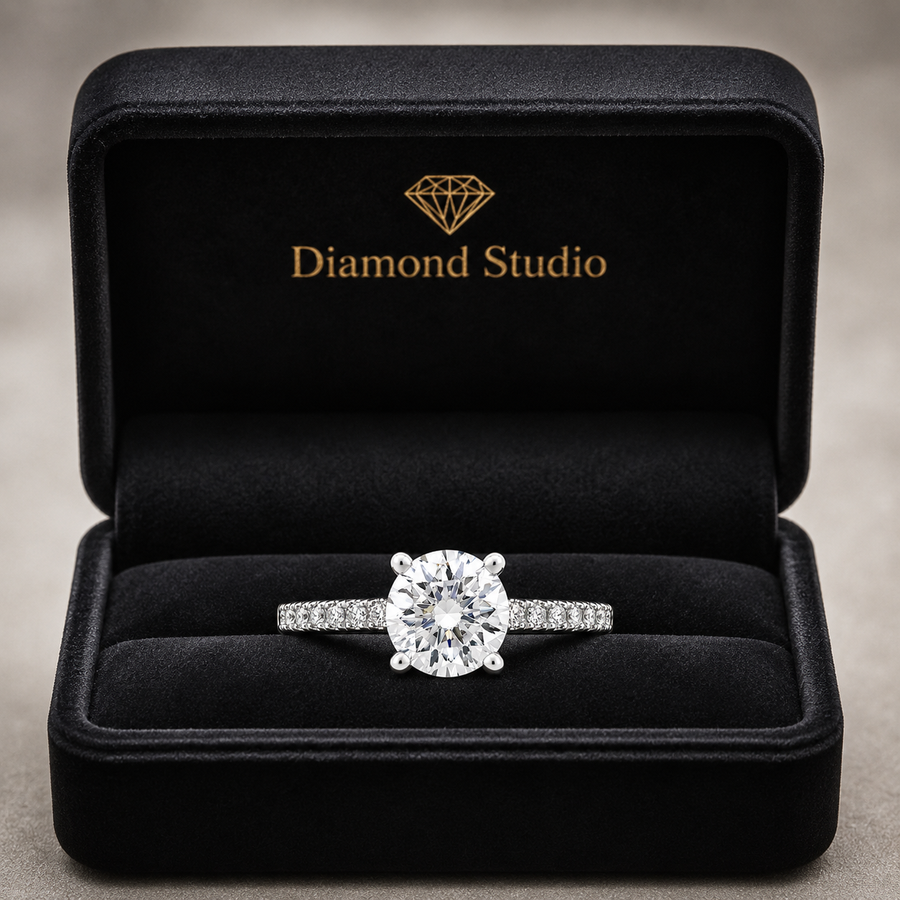 Cora 1.25 ct Lab Grown Round Cut Classic Pave Diamond Engagement Ring
