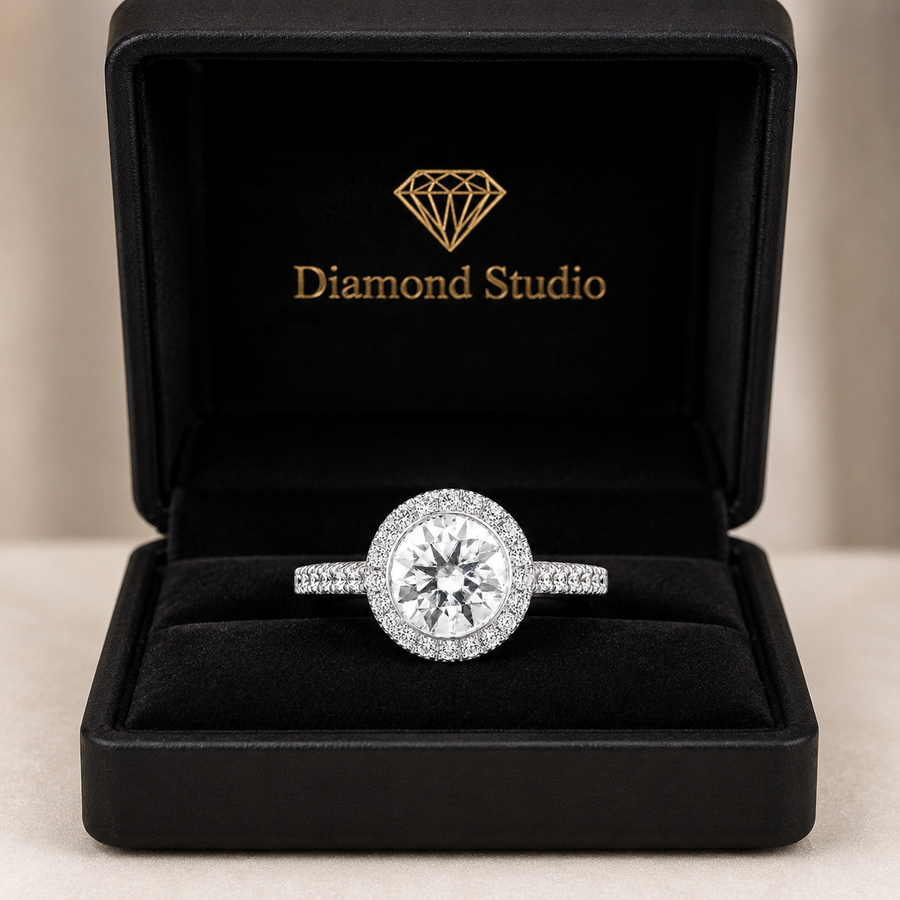 Maya 1.92 ct Lab Grown Round Cut Classic Pave Diamond Engagement Ring