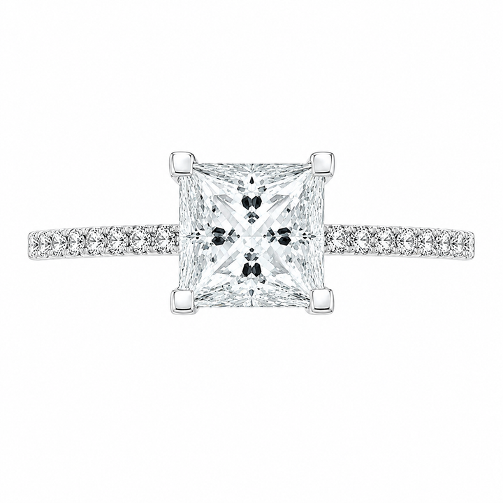 Sophie Lab Grown Princess Cut Classic Pave Diamond Engagement Ring