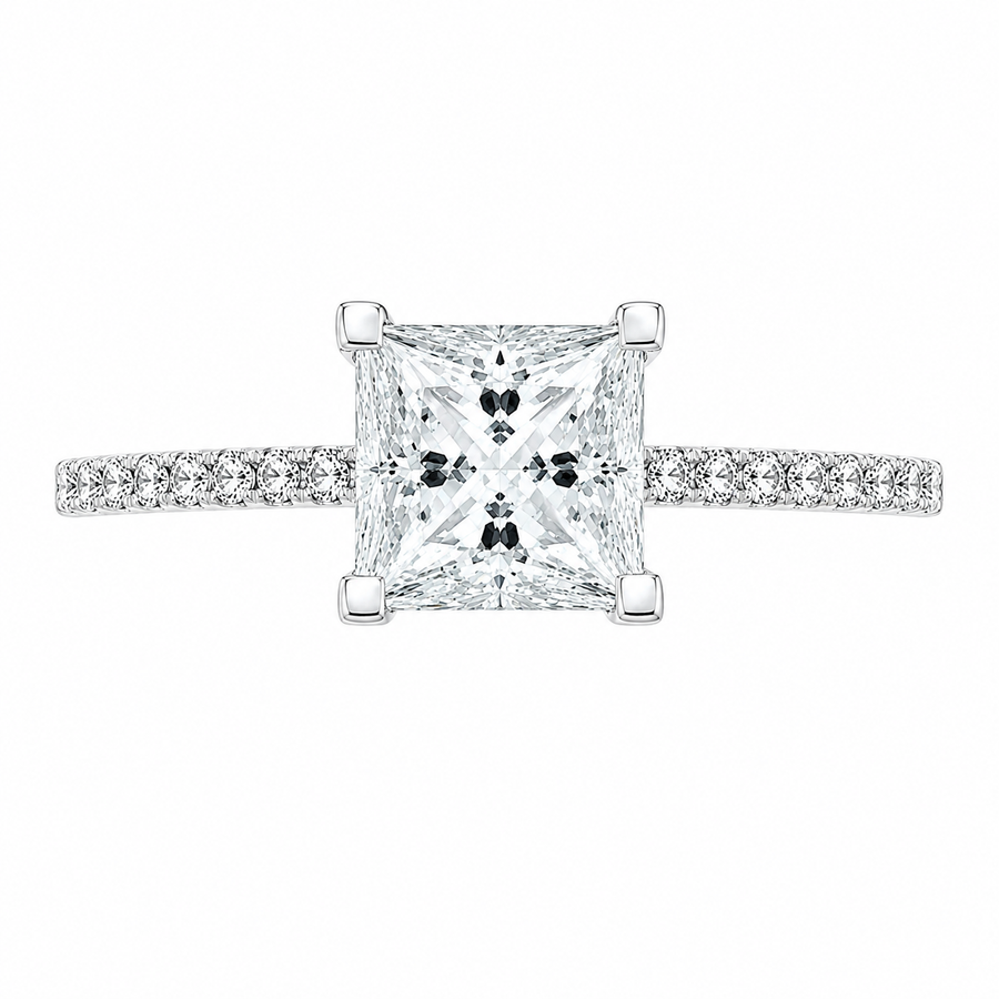 Sophie 1.39 ct Lab Grown Princess Cut Classic Pave Diamond Engagement Ring