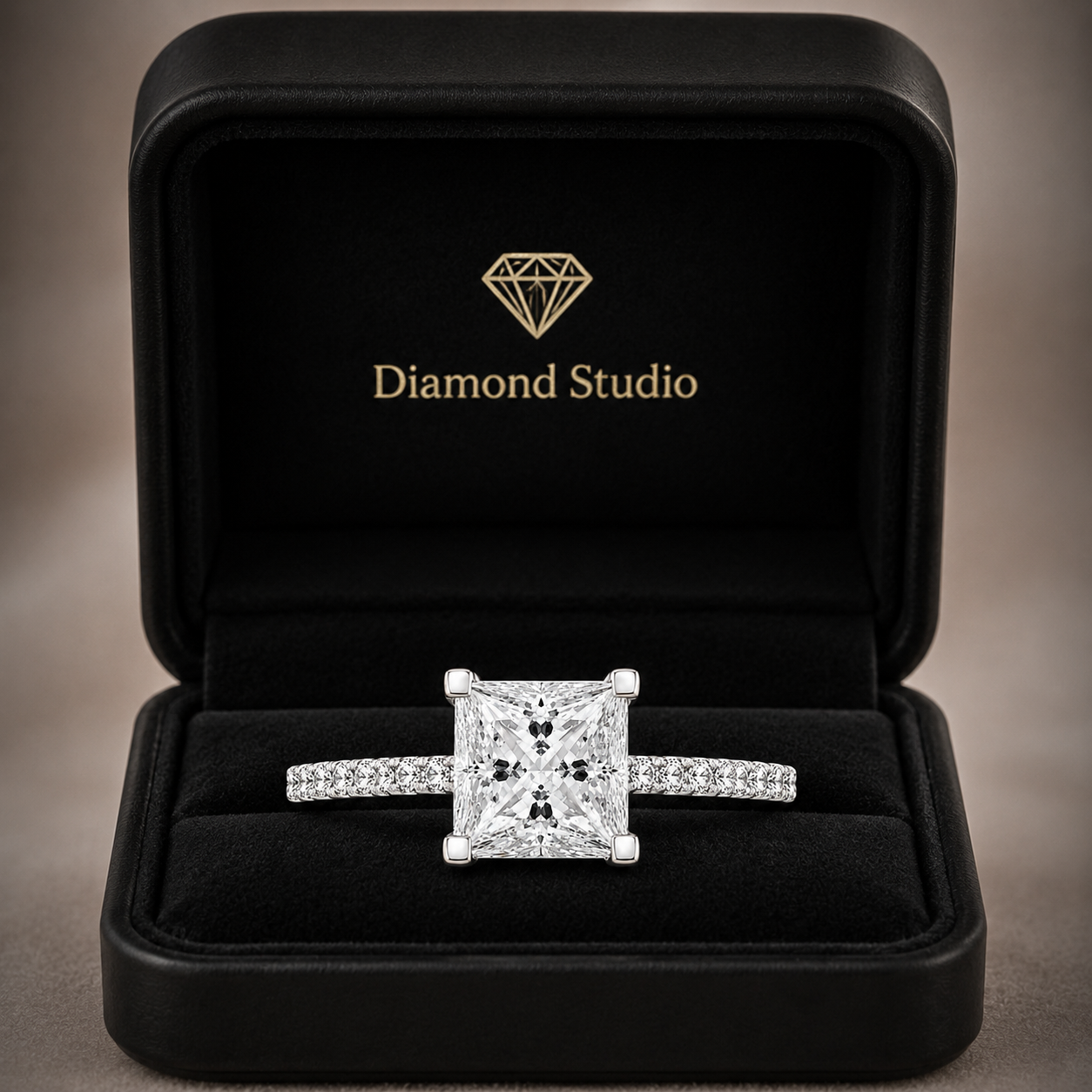Sophie 3.39 ct Lab Grown Princess Cut Classic Pave Diamond Engagement Ring