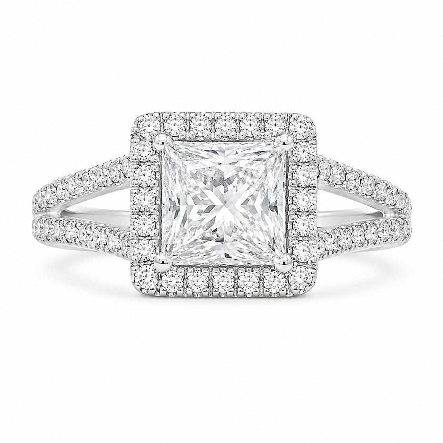 Madeline 2.89 ct Lab Grown Princess Cut Halo Split Shank Diamond Engagement Ring