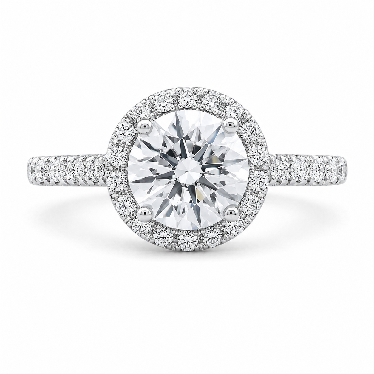 Lila 1.42 ct Lab Grown Round Cut Pave Halo Diamond Engagement Ring
