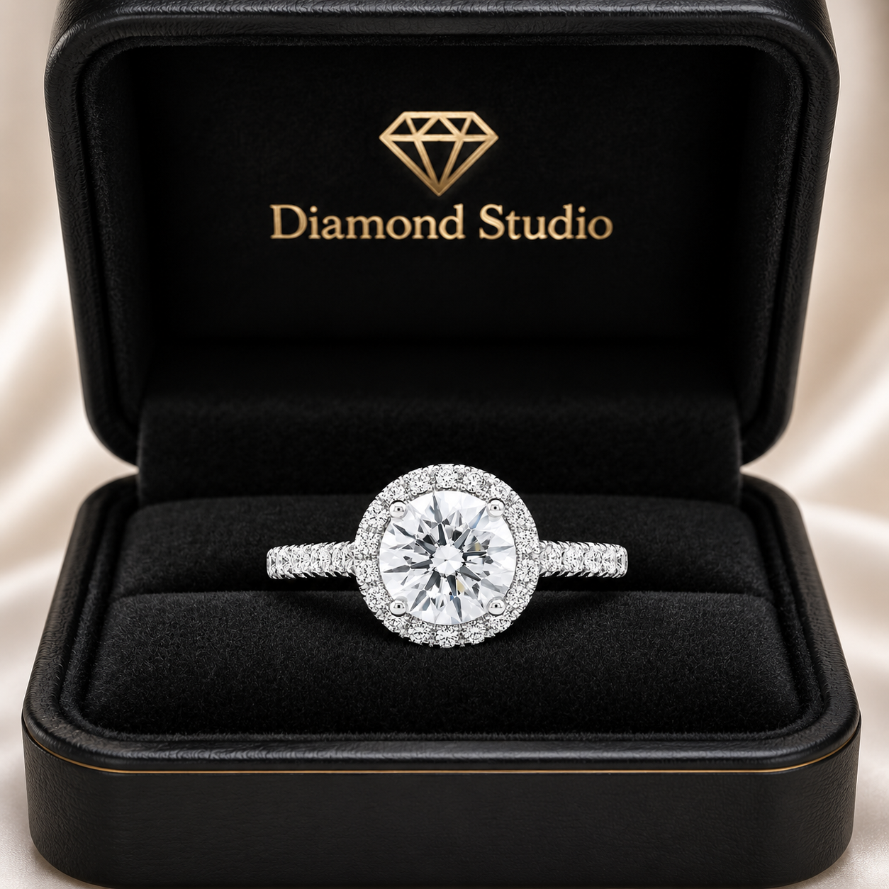 Lila 1.42 ct Lab Grown Round Cut Pave Halo Diamond Engagement Ring