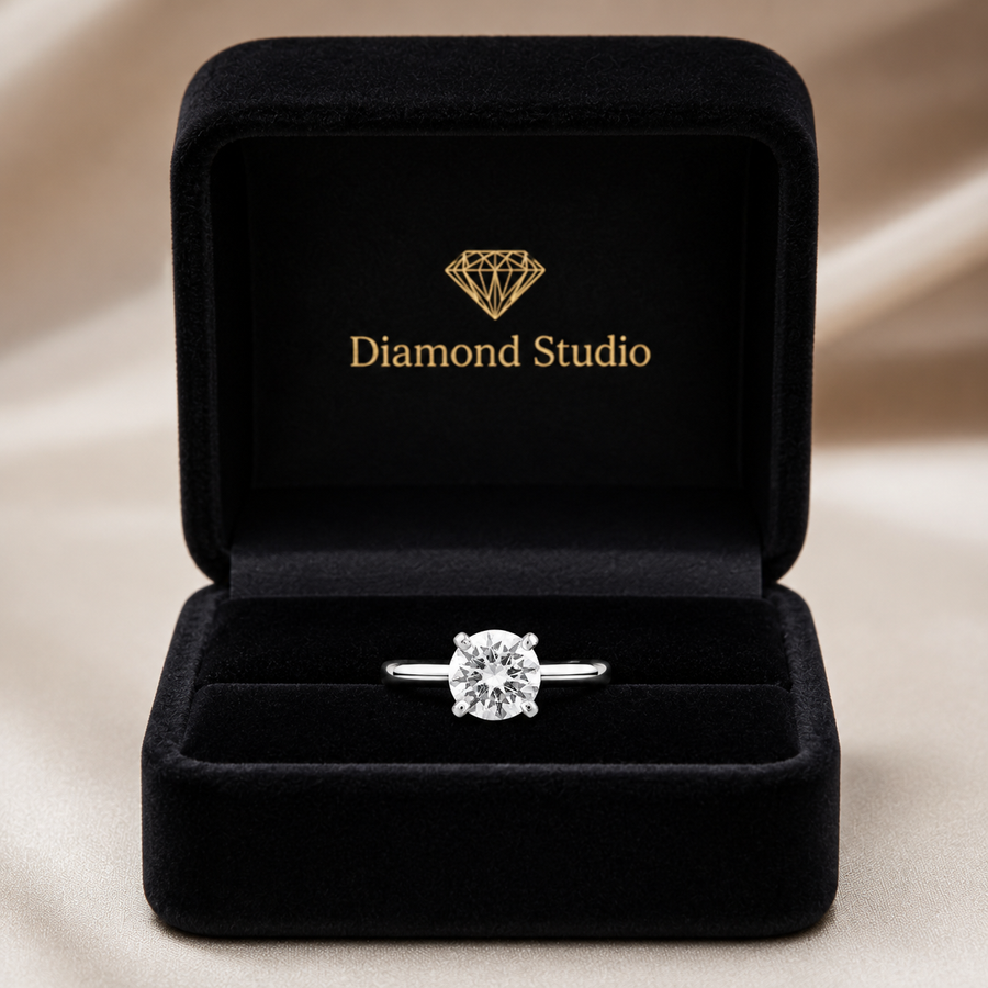 Violet 3 ct Lab Grown Round Cut Classic 4 Prong Diamond Engagement Ring
