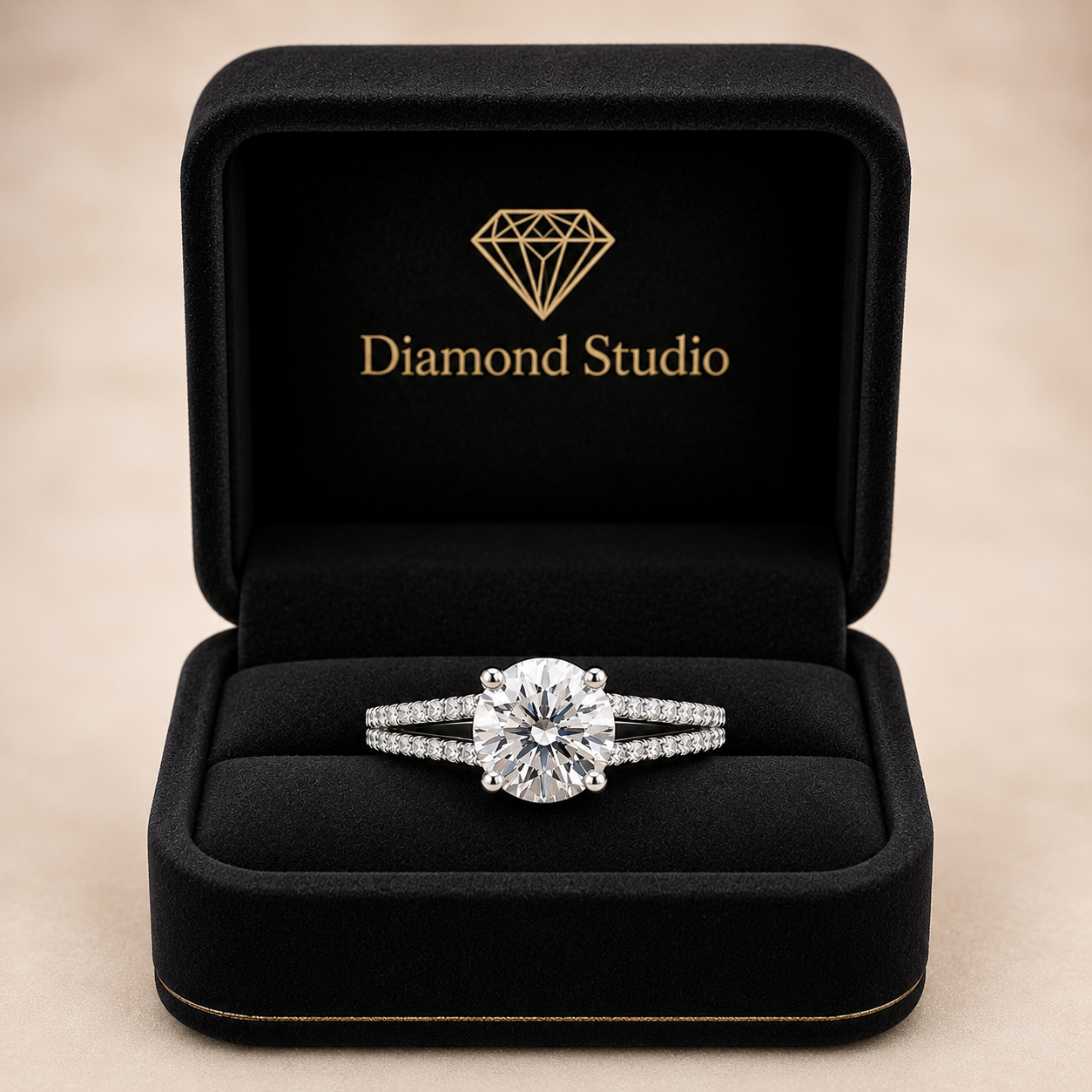 Gabriella 2.22 ct Lab Grown Round Cut Pave 4 Prong Diamond Engagement Ring