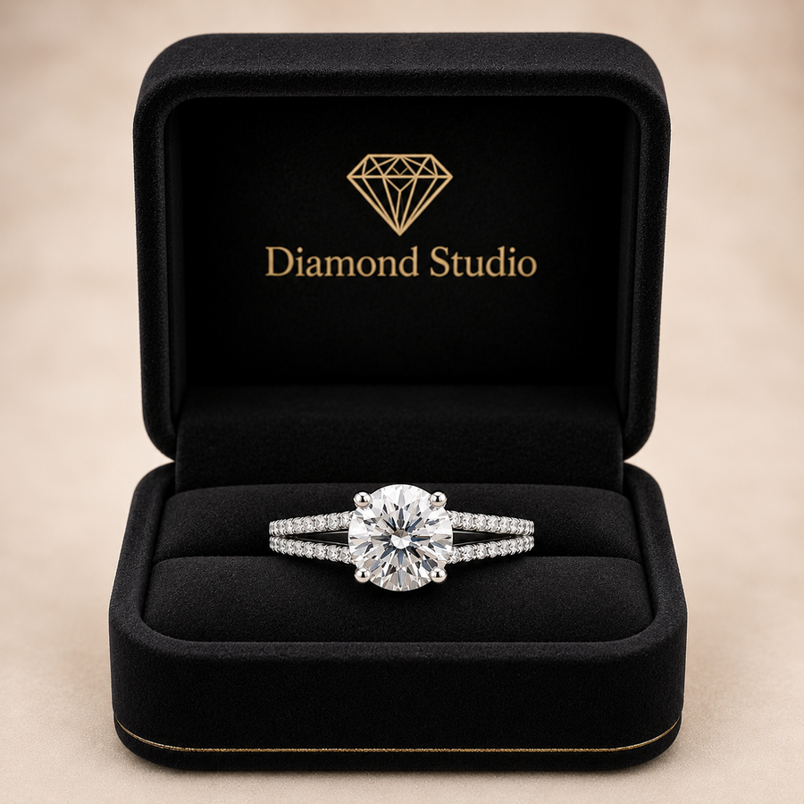 Gabriella 2.22 ct Lab Grown Round Cut Pave 4 Prong Diamond Engagement Ring