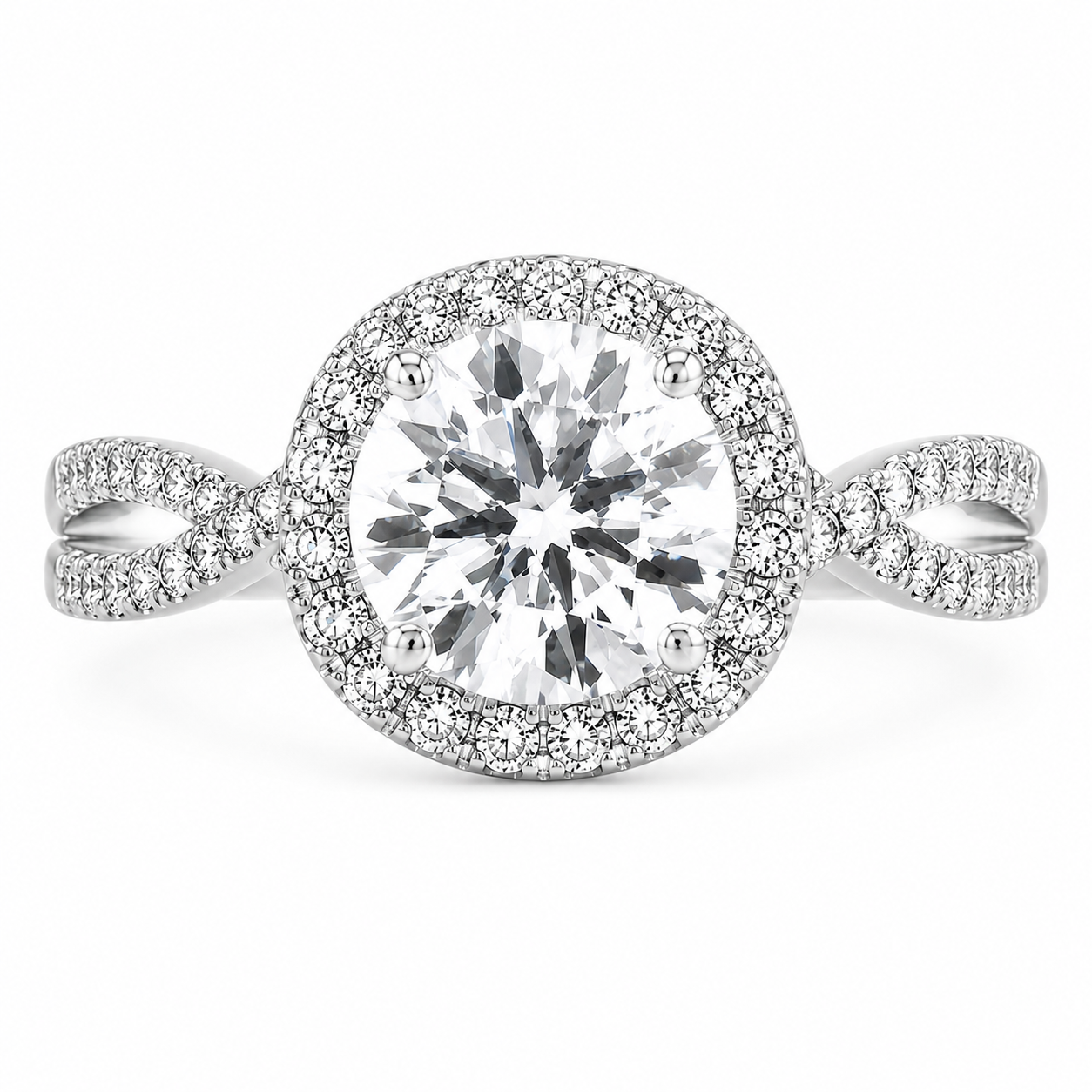 Eliana 2.87 ct Lab Grown Round Cut Halo Pave Diamond Engagement Ring