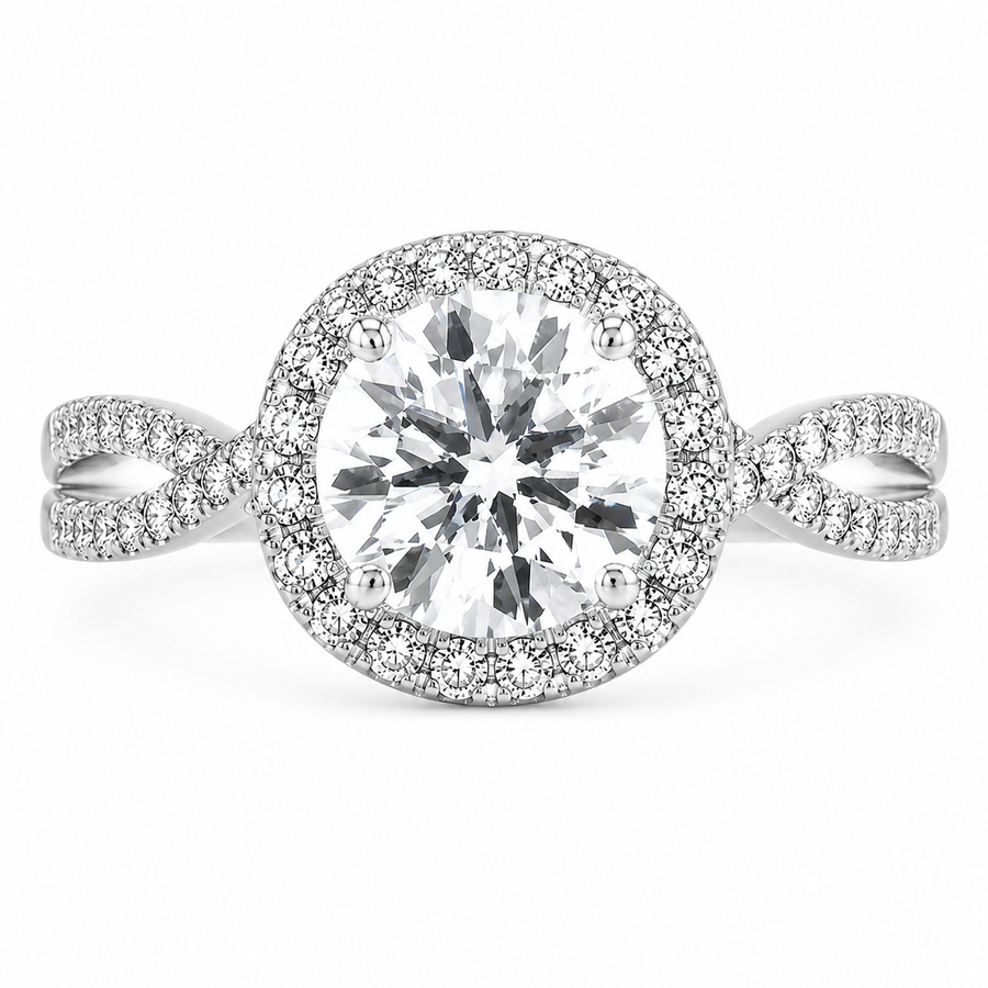 Eliana 1.87 ct Lab Grown Round Cut Halo Pave Diamond Engagement Ring