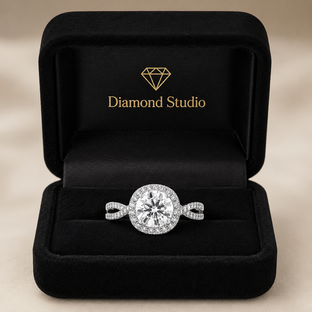 Eliana 2.87 ct Lab Grown Round Cut Halo Pave Diamond Engagement Ring