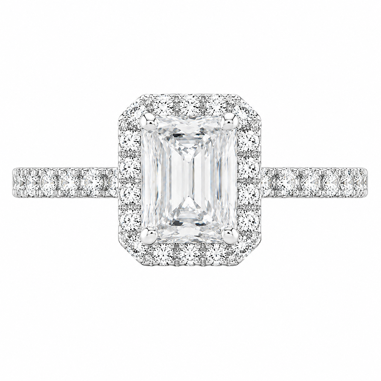 Lucy 1.37 ct Lab Grown Radiant Cut Halo Pave Diamond Engagement Ring