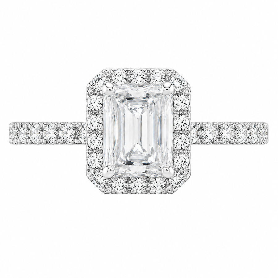 Lucy 1.37 ct Lab Grown Radiant Cut Halo Pave Diamond Engagement Ring