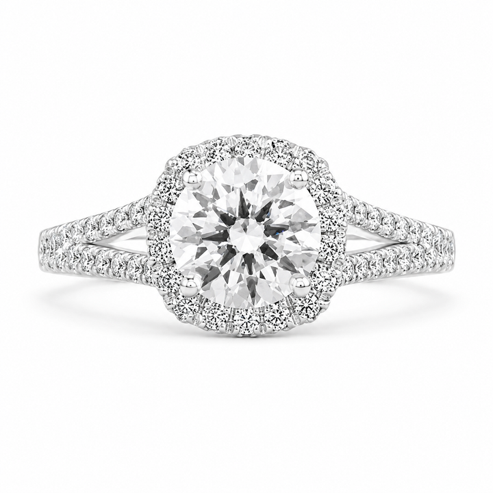 Stella Lab Grown Cushion Cut Halo Split Shank Diamond Engagement Ring