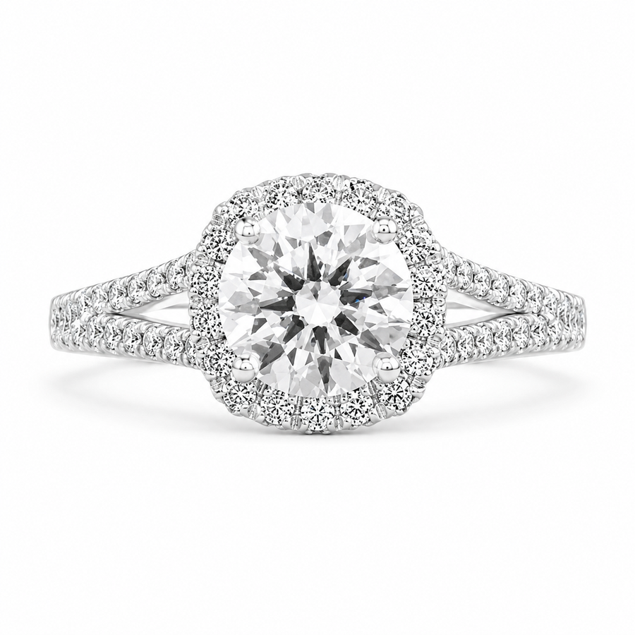 Layla 1.9 ct Lab Grown Round Cut Split Shank Halo Diamond Engagement Ring