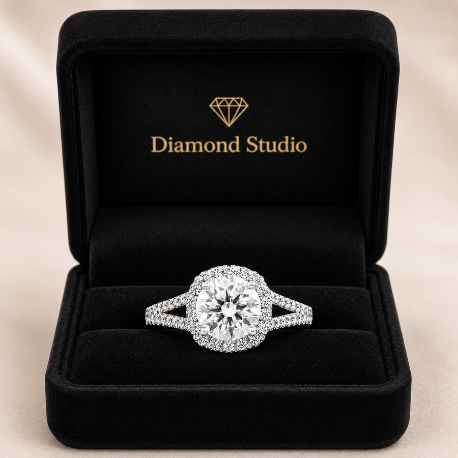 Layla 1.9 ct Lab Grown Round Cut Split Shank Halo Diamond Engagement Ring