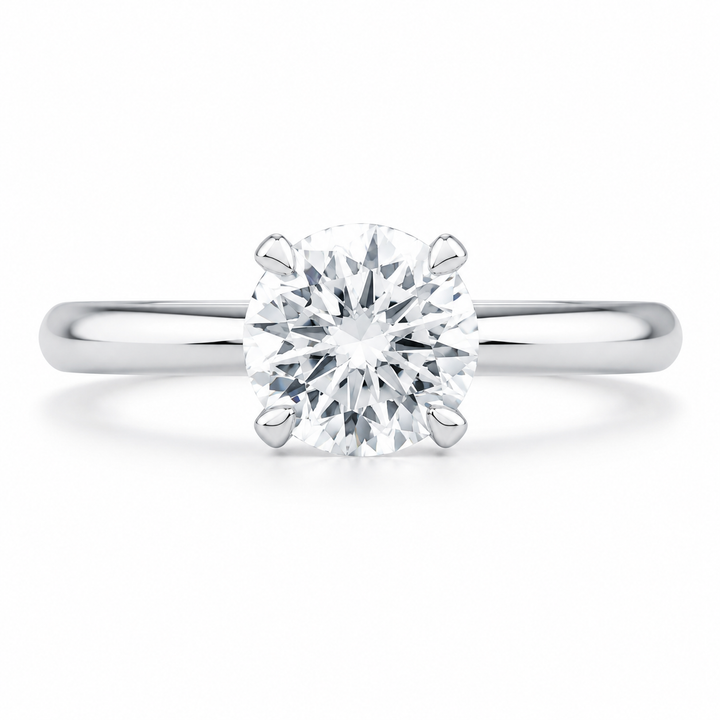 Ruby Lab Grown Round Cut Classic Cathedral Diamond Engagement Ring