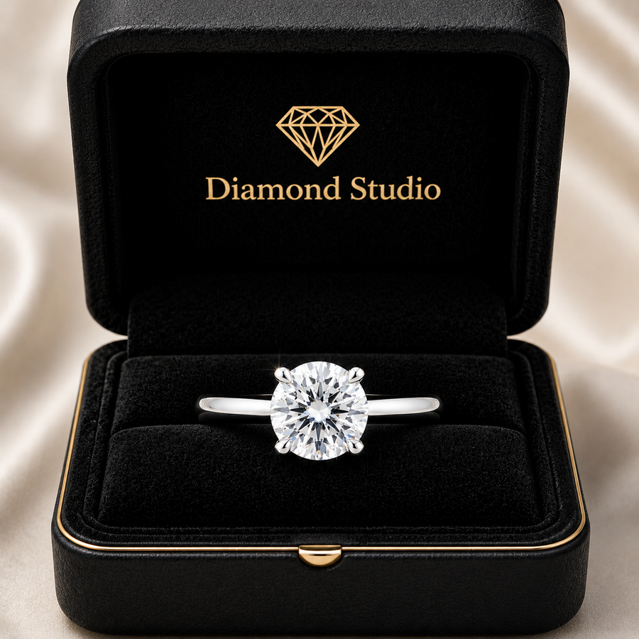 Ruby 1 ct Lab Grown Round Cut Classic Cathedral Diamond Engagement Ring