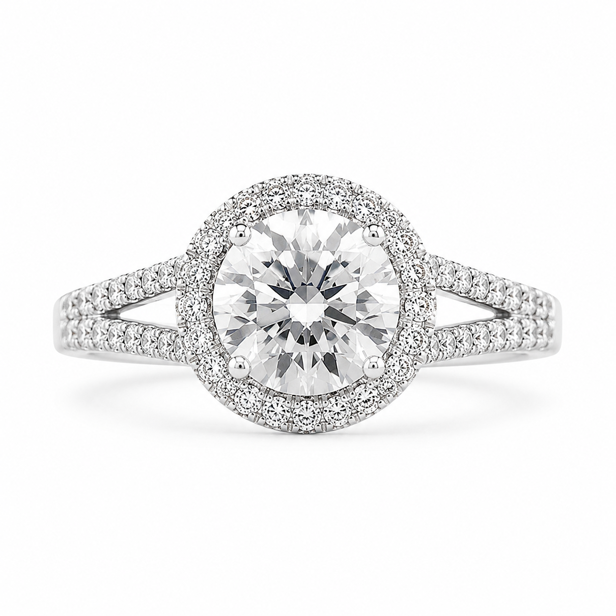 Luna 1.32 ct Lab Grown Round Cut Halo Split Shank Diamond Engagement Ring