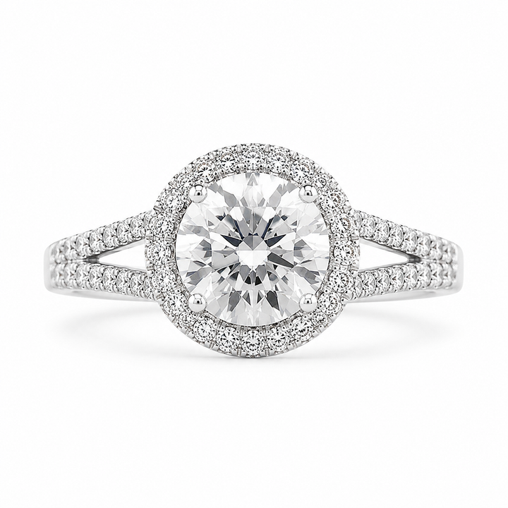 Luna  Lab Grown Round Cut Halo Split Shank Diamond Engagement Ring