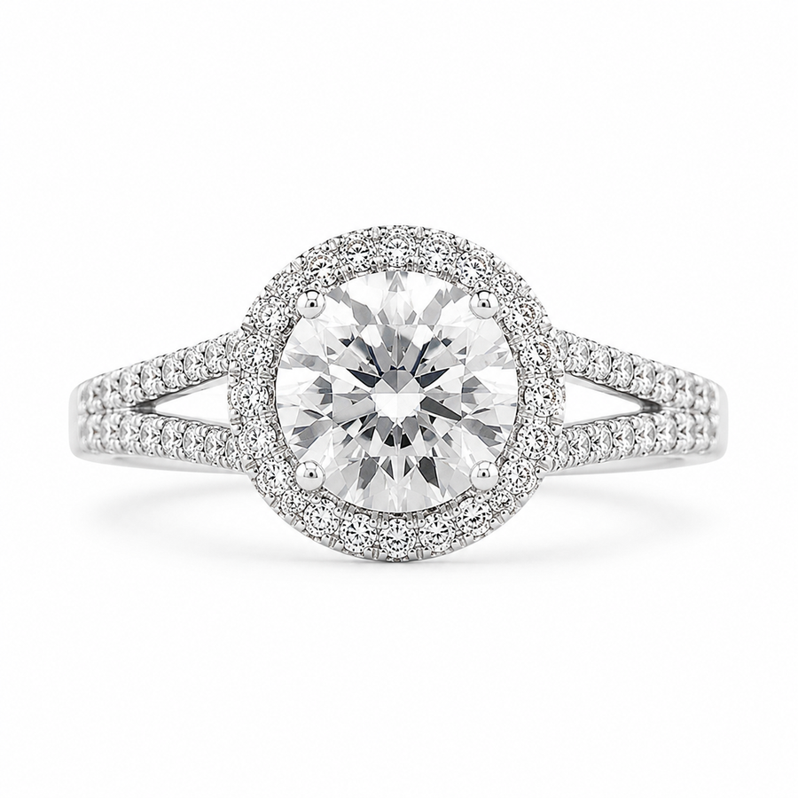 Luna 1.32 ct Lab Grown Round Cut Halo Split Shank Diamond Engagement Ring