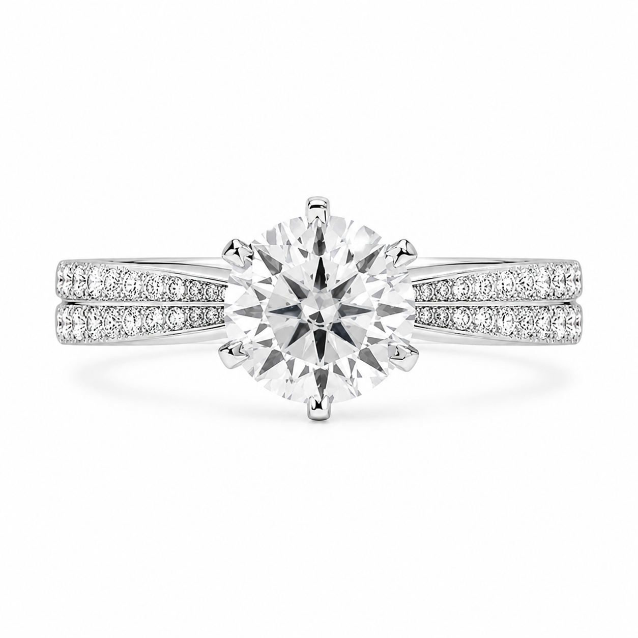 Natalia 2.92 ct Lab Grown Round Cut Double Row Pave Diamond Engagement Ring