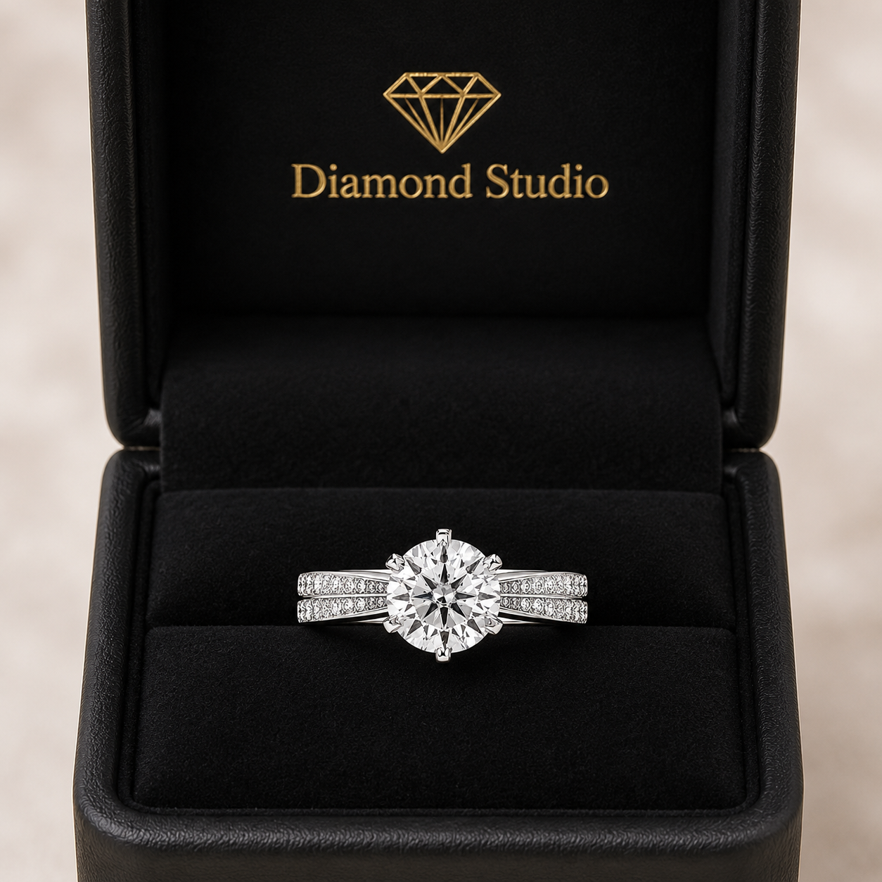 Natalia 2.92 ct Lab Grown Round Cut Double Row Pave Diamond Engagement Ring
