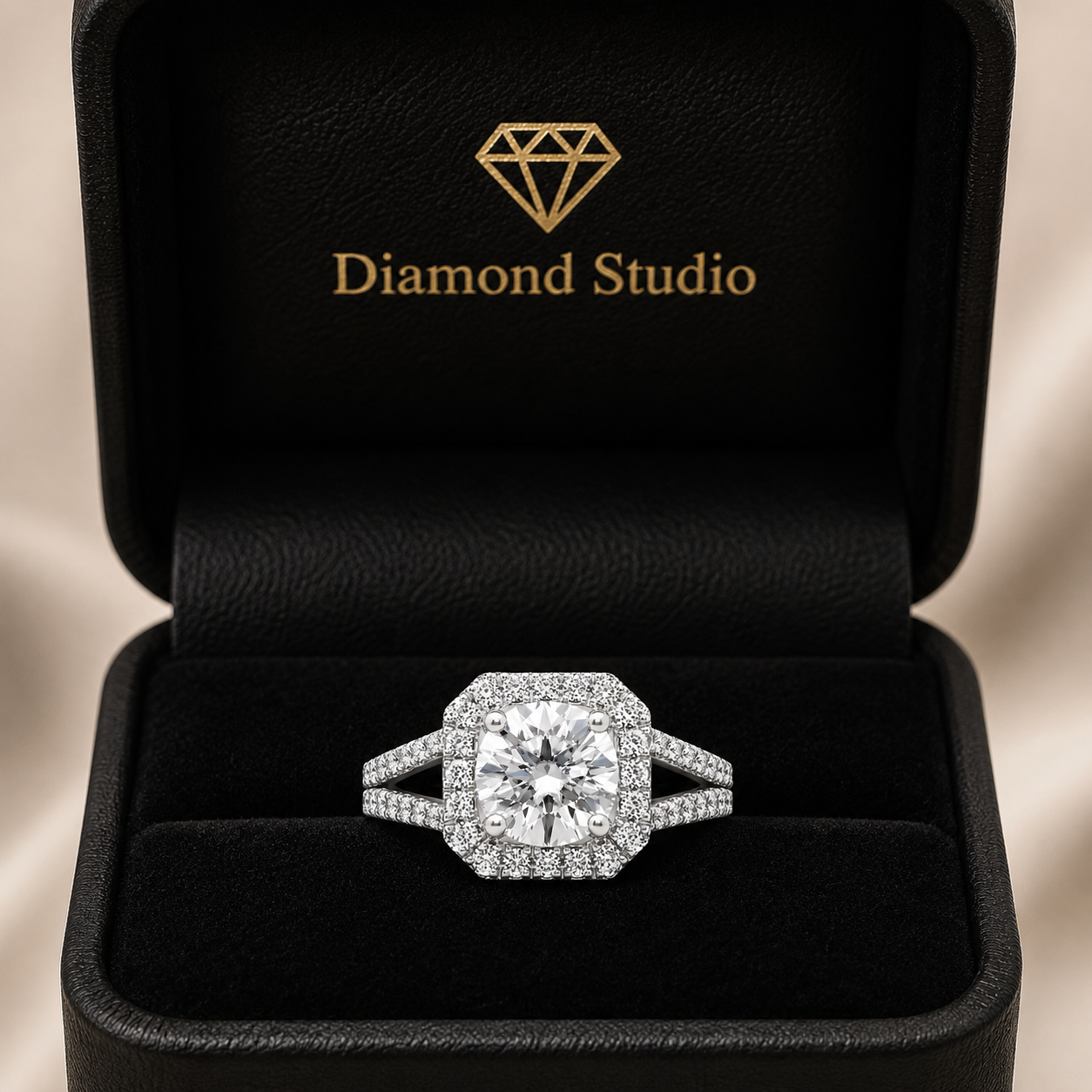 Penelope 1.5 ct Lab Grown Round Cut Split Shank Halo Diamond Engagement Ring