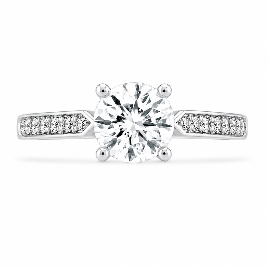 Mia 1.27 ct Lab Grown Round Cut Pave 4 Prong Diamond Engagement Ring