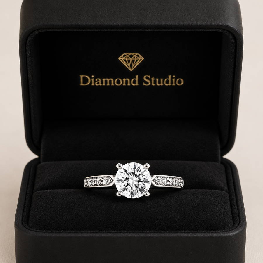 Mia 1.27 ct Lab Grown Round Cut Pave 4 Prong Diamond Engagement Ring