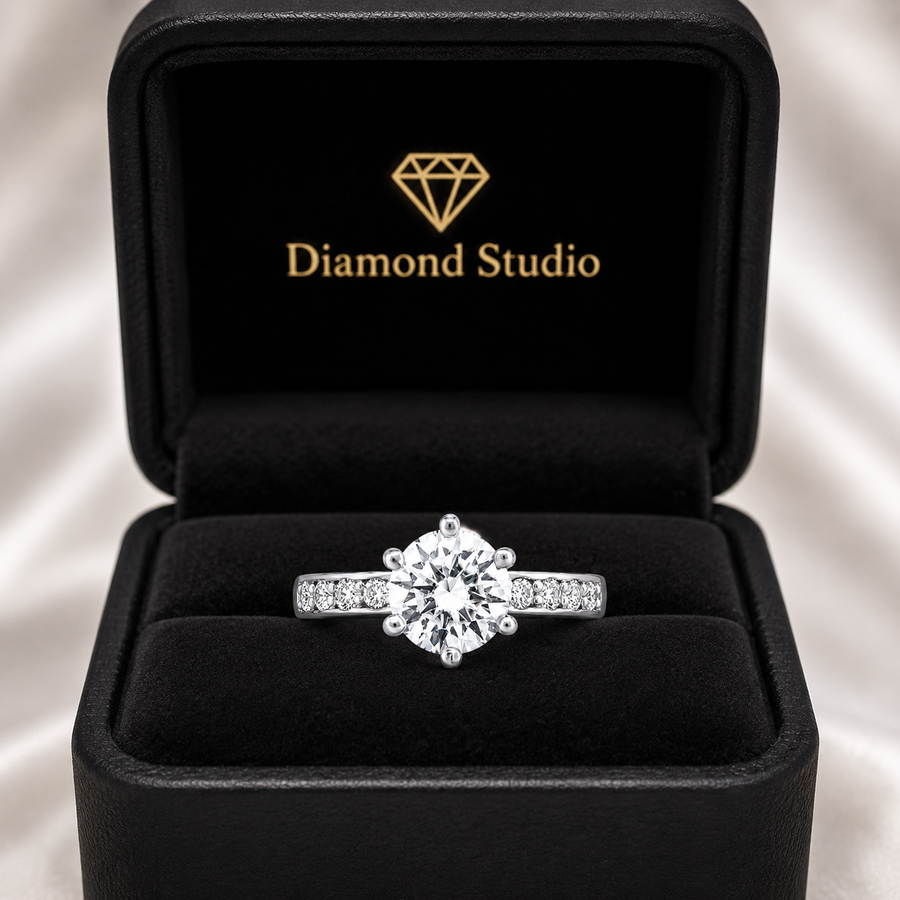 Mia 1.94 ct Lab Grown Round Cut Pave 6 Prong Diamond Engagement Ring