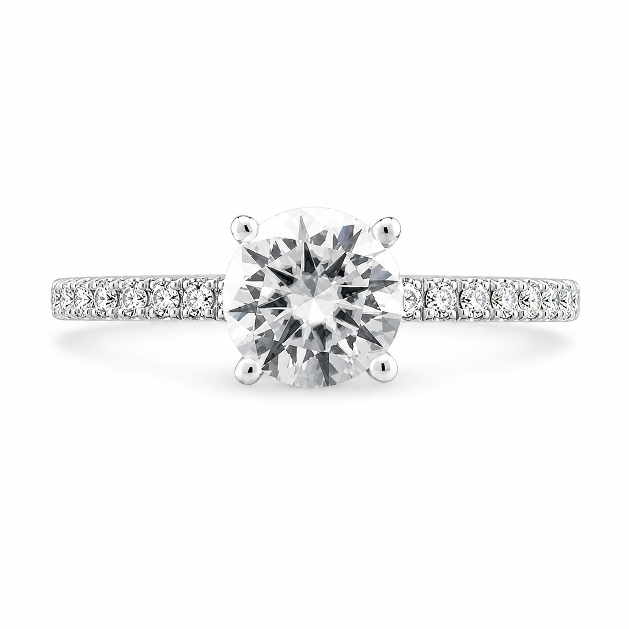 Ava 2.9 ct Lab Grown Round Cut Pave 4 Prong Diamond Engagement Ring