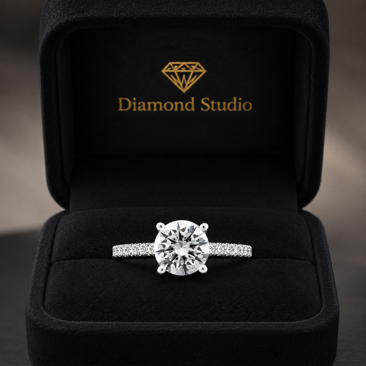 Ava 2.9 ct Lab Grown Round Cut Pave 4 Prong Diamond Engagement Ring