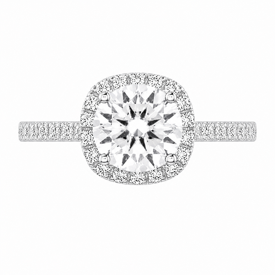 Emma 3.28 ct Lab Grown Round Cut Halo Pave Diamond Engagement Ring