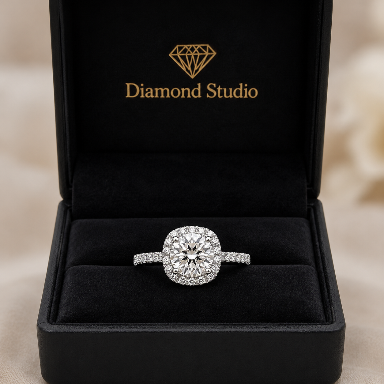 Emma 3.28 ct Lab Grown Round Cut Halo Pave Diamond Engagement Ring