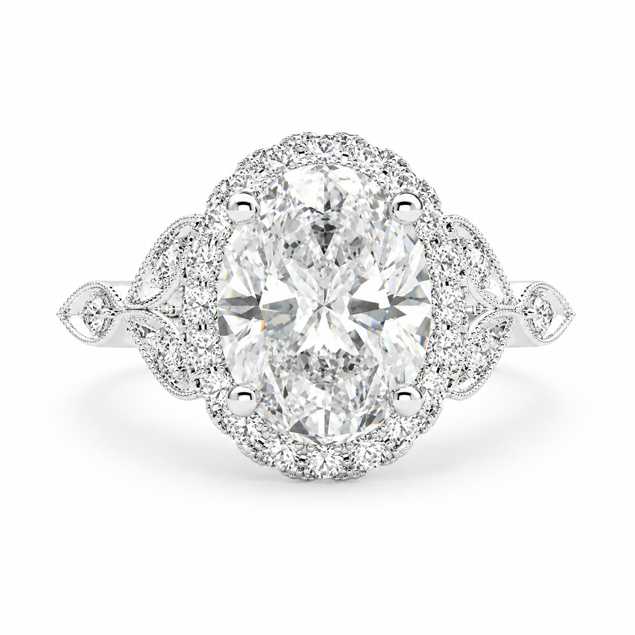 Ada 2.35 Carat Oval Cut Halo Pave Engagement Ring