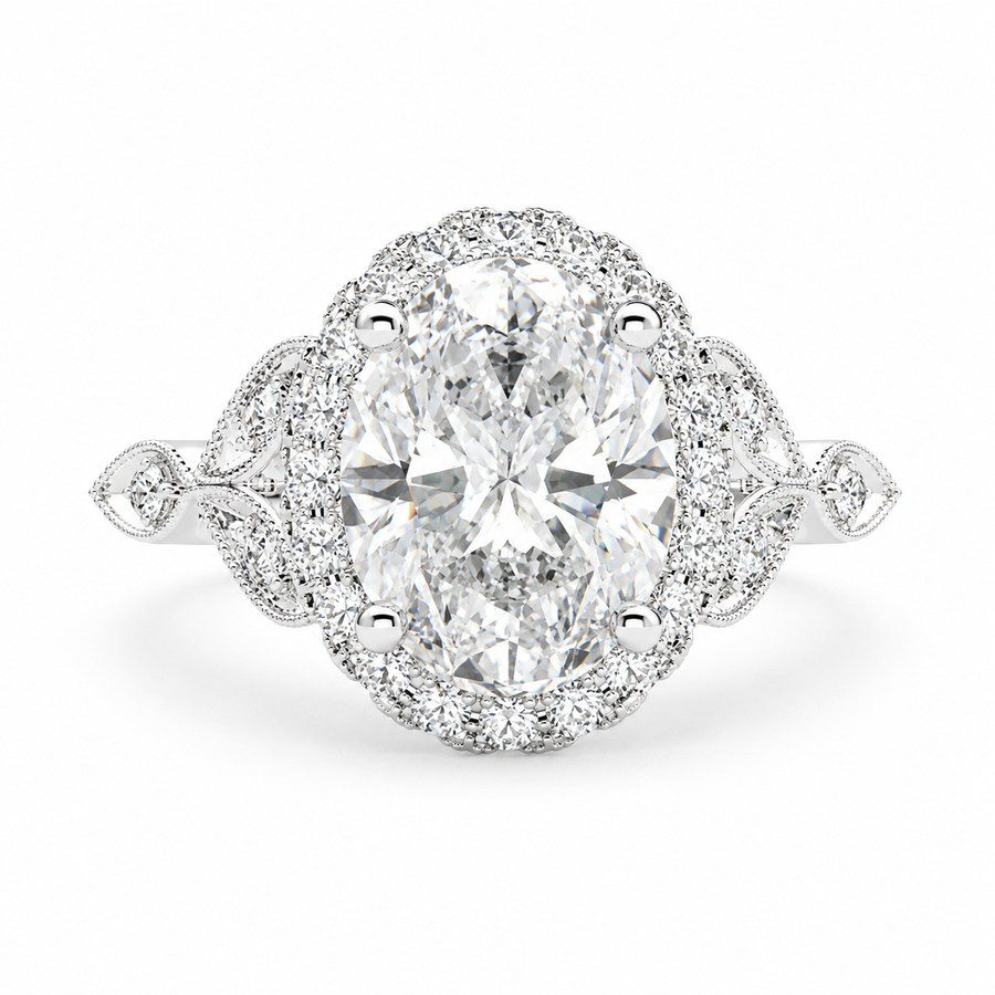 Ada 2.35 Carat Oval Cut Halo Pave Engagement Ring