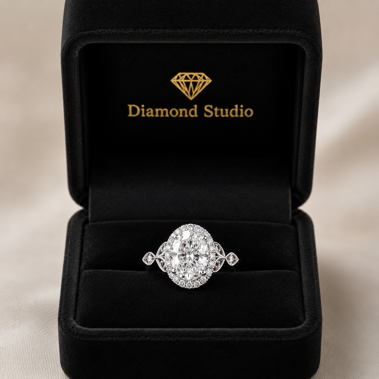 Ada 2.35 Carat Oval Cut Halo Pave Engagement Ring