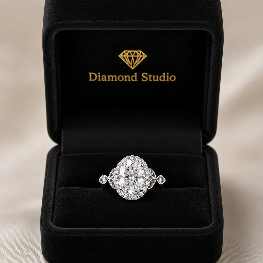 Ada 2.35 Carat Oval Cut Halo Pave Engagement Ring