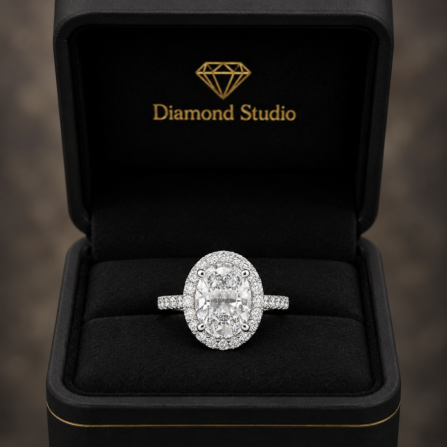 Bianca 4.5 Carat Oval Cut Halo Pave Engagement Ring