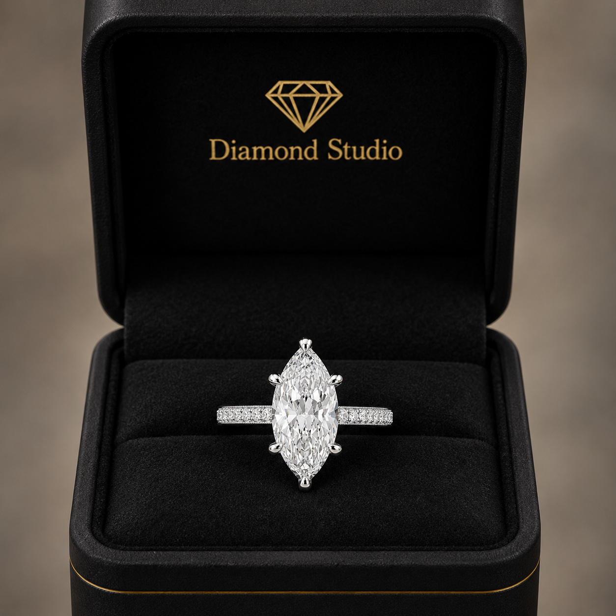 Karina 3.3 Carat Marquise Cut Pave 6 Prong Engagement Ring