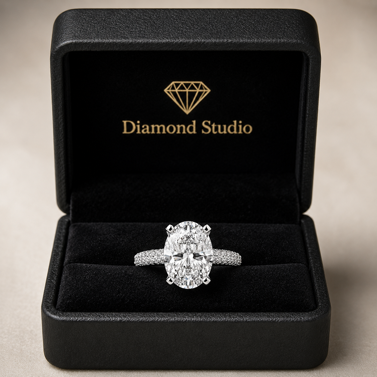 Daria 4.75 Carat Oval Cut Pave 6 Prong Engagement Ring