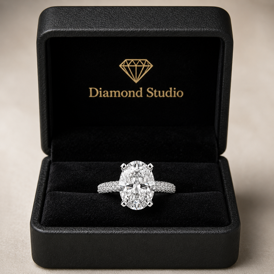 Daria 4.75 Carat Oval Cut Pave 6 Prong Engagement Ring