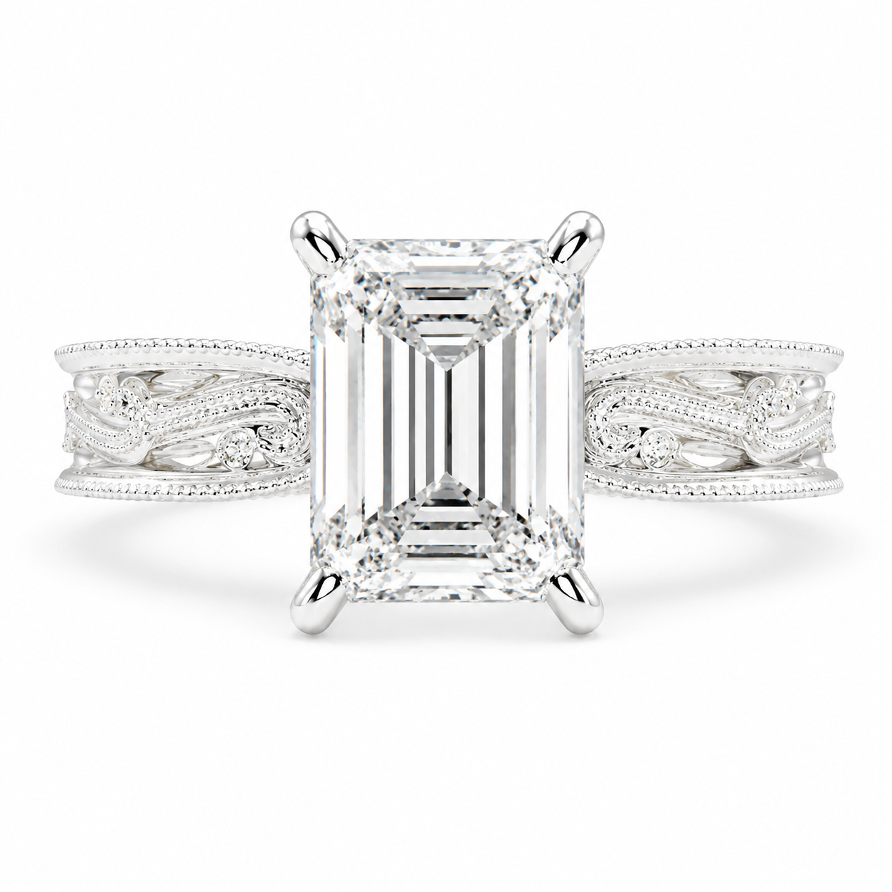 Sabrina 1 Carat Radiant Cut Solitaire Hand Engraved Milgrain Engagement Ring