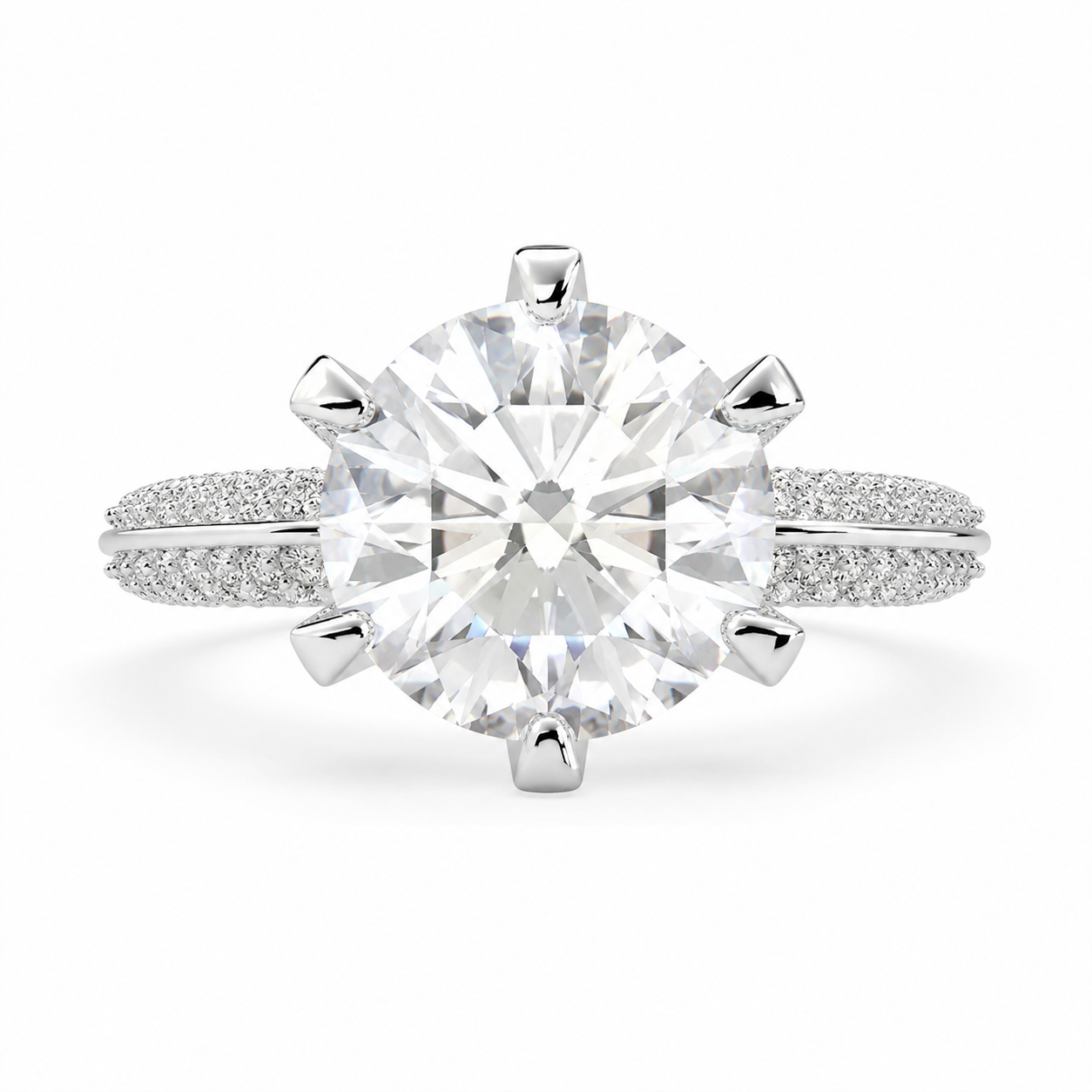 Daria 4.75 Carat Round Cut Pave 6 Prong Engagement Ring